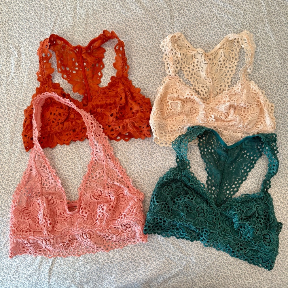Aerie Lace Bralette Bundle size M Medium Racer back, halter pink orange blue